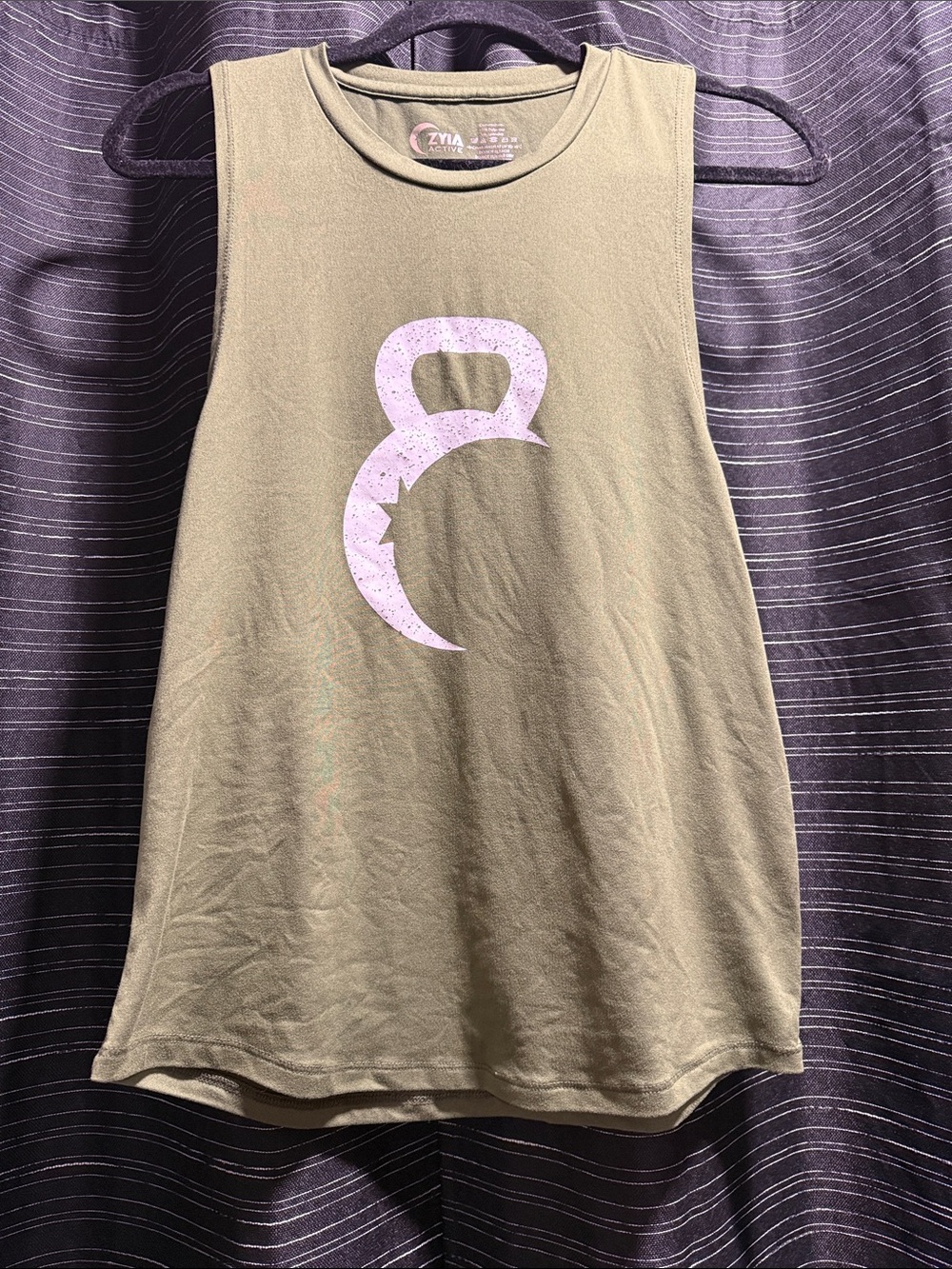 ZYIA Olive Muscle Tee with White Kettlebell